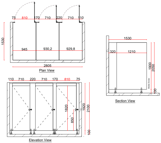 Toilet partition drawing for Greencoast Primary School